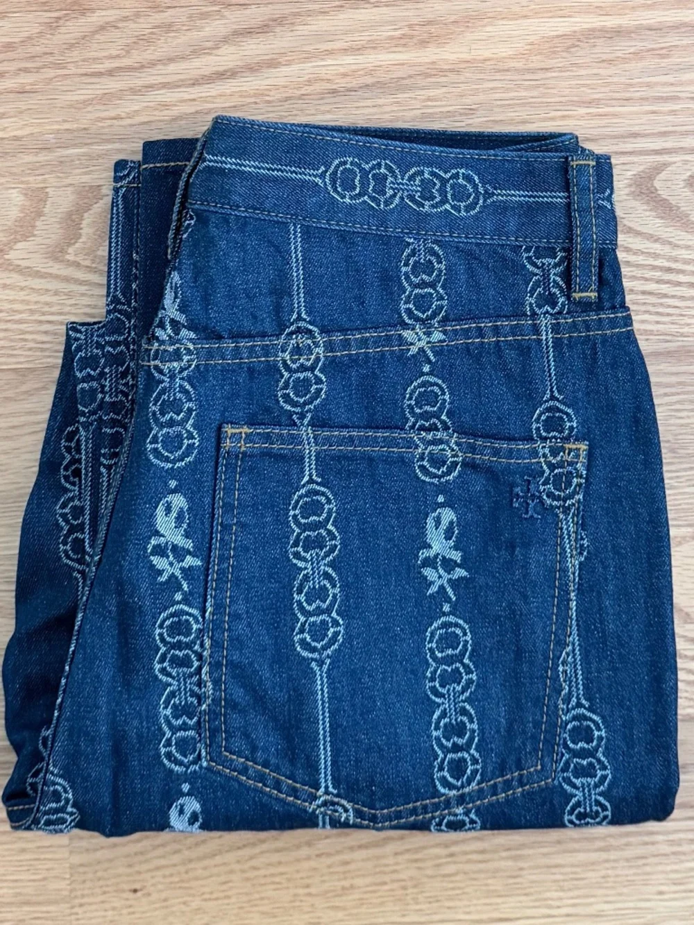 Tory Burch NWT Gemini Link Bloom Jacquard Denim Pant (30)